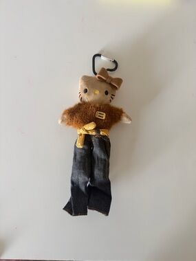 Long Legs Hello Kitty Style Brown Plush Bag Charm Keychain with Denim Pants